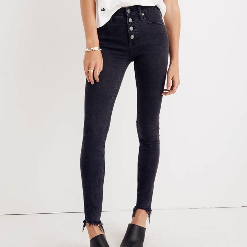 Madewell 9" Mid-Rise Skinny Jeans Berkeley Black: Button-Through Edition EUC 36